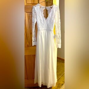 Lulu's Awaken My Love White Long Sleeve Lace Maxi Dress
